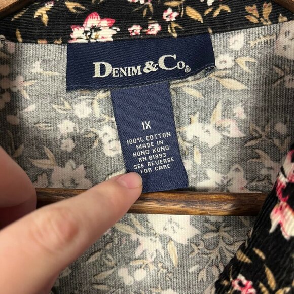 Denim & Co Womens Corduroy Button Up Shirt Size 1X Dark Floral Bohemian Casual - Picture 7 of 8